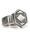 Nod to this season's global influences with this etched ring by Low Luv by Erin Wasson. In silvery-plate with a shapely topper, it completes model off duty style.