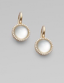Luminous crystal cast over mother of pearl is richly framed in diamonds, all set in 18k rose gold.Diamonds, .56 tcw Mother of pearl, crystal 18k rose gold Diameter, about ½ Shepherds hook Made in Italy Luminous crystal cast over mother of pearl is richly framed in diamonds, all set in 18k rose gold.Diamonds, .56 tcw Mother of pearl, crystal 18k rose gold Diameter, about ½ Shepherds hook Made in Italy
