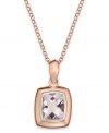 Blushing beauty. This pretty pendant features a cushion shape that highlights a pink amethyst (4-3/4 ct. t.w.) with a 14k rose gold bezel setting and matching chain. Approximate length: 18 inches. Approximate drop: 1/2 inch.