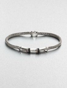 Braided sterling silver bracelet, handsomely accented by a radiant black sapphire closure. .Sterling silver/black sappphireAbout 3 diam.Imported Braided sterling silver bracelet, handsomely accented by a radiant black sapphire closure. .Sterling silver/black sappphireAbout 3 diam.Imported