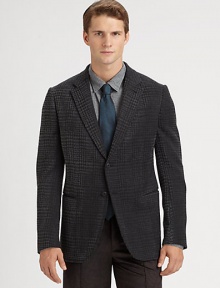 Classic two-button blazer with notched lapels and a rich patterned finish.Button-frontChest welt, waist patch pocketsRear vents67% viscose/23% microfiber/10% cottonDry cleanImported