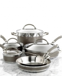 Build an impressive kitchen with a collection preferred by professional chefs for its stainless steel and aluminum construction, which delivers faster, more even heating. The polished stainless steel exterior is highlighted by an accent band to add a contemporary touch to your stylish space, while the brushed interior is built durable to accommodate metal utensils and cleanup fast in the dishwasher! Lifetime warranty. Qualifies for Rebate Build an impressive kitchen with a collection preferred by professional chefs for its stainless steel and aluminum construction, which delivers faster, more even heating. The polished stainless steel exterior is highlighted by an accent band to add a contemporary touch to your stylish space, while the brushed interior is built durable to accommodate metal utensils and cleanup fast in the dishwasher! Lifetime warranty. Qualifies for Rebate