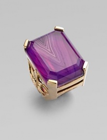 This emerald cut design boasts a large rock crystal accented banded agate quartz stone set in detailed bronze. Rock crystal accented agate quartzBronzeMade in USA This emerald cut design boasts a large rock crystal accented banded agate quartz stone set in detailed bronze. Rock crystal accented agate quartzBronzeMade in USA