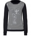 Sequins and bold stripes adds super chic style to this cashmere-blend pullover from Steffen Schraut - Round neck, long solid sleeves with striped elbow pads, striped detailed bodice with sequin embellishment, slim fit - Pair with skinny jeans, a leather jacket, and platform pumps