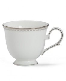 Combining elements both modern and vintage, the understated Pearl Platinum collection is designed to mimic a strand of lustrous pearls. With imitation pearl accents and platinum rims on fine bone china. Qualifies for Rebate Combining elements both modern and vintage, the understated Pearl Platinum collection is designed to mimic a strand of lustrous pearls. With imitation pearl accents and platinum rims on fine bone china. Qualifies for Rebate