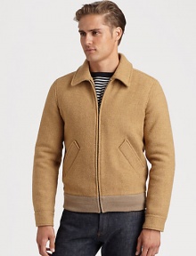 A refreshing, modern approach to a signature motorcycle silhouette, this version is crafted from superior wool finished with a full lining and side slash pockets for long-lasting style and comfort.Zip frontWaist slash pocketsRibbed knit hemFully linedAbout 26 from shoulder to hemWoolDry cleanImported A refreshing, modern approach to a signature motorcycle silhouette, this version is crafted from superior wool finished with a full lining and side slash pockets for long-lasting style and comfort.Zip frontWaist slash pocketsRibbed knit hemFully linedAbout 26 from shoulder to hemWoolDry cleanImported