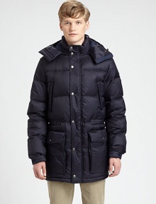 Remain cozy and dry all season long in this quilted nylon puffer, with down-fill for added warmth and large, over-sized pockets to secure all of your personal essentials.Zip-frontRemovable hoodChest slash, waist flap pocketsElasticized waistAbout 33 from shoulder to hemNylonDry cleanImported Remain cozy and dry all season long in this quilted nylon puffer, with down-fill for added warmth and large, over-sized pockets to secure all of your personal essentials.Zip-frontRemovable hoodChest slash, waist flap pocketsElasticized waistAbout 33 from shoulder to hemNylonDry cleanImported