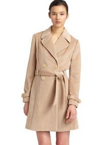 THE LOOKLushly textured, with a super-soft napDouble-breastedNotched lapelsLong sleevesBelted cuffsButton-frontSelf-beltTHE FITAbout 36 from shoulder to hemTHE MATERIAL80% polyester/20% viscoseFully linedCARE & ORIGINDry cleanImportedModel shown is 5'9½ (176cm) wearing US size 4. THE LOOKLushly textured, with a super-soft napDouble-breastedNotched lapelsLong sleevesBelted cuffsButton-frontSelf-beltTHE FITAbout 36 from shoulder to hemTHE MATERIAL80% polyester/20% viscoseFully linedCARE & ORIGINDry cleanImportedModel shown is 5'9½ (176cm) wearing US size 4.