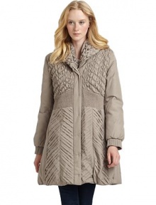 THE LOOKQuilted braided detail, front and backLayered shawl collarConcealed zip and snap closureSmocked waistDual zip pocketsLong sleeves with ribbed banded cuffsTHE FITAbout 35 from shoulder to hemTHE MATERIALPolyesterFill: 80% down/20% featherFully linedCARE & ORIGINDry cleanImportedModel shown is 5'10 (177cm) wearing US size 4. THE LOOKQuilted braided detail, front and backLayered shawl collarConcealed zip and snap closureSmocked waistDual zip pocketsLong sleeves with ribbed banded cuffsTHE FITAbout 35 from shoulder to hemTHE MATERIALPolyesterFill: 80% down/20% featherFully linedCARE & ORIGINDry cleanImportedModel shown is 5'10 (177cm) wearing US size 4.