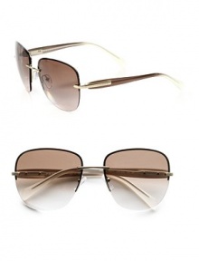 Sleek rimless design with a chic mix of acetate and metal. Available in pale gold/brown with brown gradient lens, black with grey gradient lens or red with rose gradient lens. Logo temples100% UV protectionMade in Italy Sleek rimless design with a chic mix of acetate and metal. Available in pale gold/brown with brown gradient lens, black with grey gradient lens or red with rose gradient lens. Logo temples100% UV protectionMade in Italy