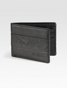 Full grain leather with an embossed paisley and printed lining lends a signature touch to a classic bi-fold.One billfold compartmentSix card slotsCotton twill/leather liningLeather4W x 3HImported Full grain leather with an embossed paisley and printed lining lends a signature touch to a classic bi-fold.One billfold compartmentSix card slotsCotton twill/leather liningLeather4W x 3HImported