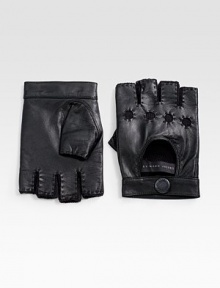 Your fingers will be free for texting and the like in these warm yet trendy fingerless gloves.LeatherCotton-wool liningDry clean onlyImported Your fingers will be free for texting and the like in these warm yet trendy fingerless gloves.LeatherCotton-wool liningDry clean onlyImported