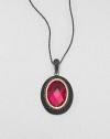 From the Laguna Collection. A pretty, faceted fuchsia quartz center set in 18k gold and sterling silver accented with three rows of rich black spinel. Fuchsia quartz18k goldSterling silverBlack spinelSize, about 1.33Black spinel accented baleImported Please note: Chain sold separately. 