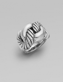 From the Cordelia Collection. Large intertwined knots of classic cable and smooth sterling silver elegantly grace the finger. Sterling silver Width, about 1 Made in USA From the Cordelia Collection. Large intertwined knots of classic cable and smooth sterling silver elegantly grace the finger. Sterling silver Width, about 1 Made in USA