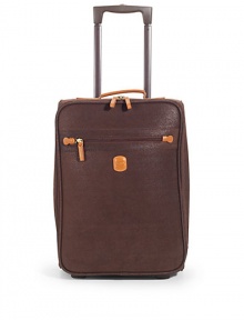 THE LOOKTwo-wheel trolleyLeather top handleRetractable locking handleRemovable luggage tagOne outside zip compartmentZip-around closureOne inside zip compartmentInterior cross straps for organized packingTwo plastic bottom feetTHE MEASUREMENTTop handle, 1 dropLocking handle, 23 drop13¾W X 20H X 7DTHE MATERIALPVCLeather trimFully linedORIGINMade in Italy THE LOOKTwo-wheel trolleyLeather top handleRetractable locking handleRemovable luggage tagOne outside zip compartmentZip-around closureOne inside zip compartmentInterior cross straps for organized packingTwo plastic bottom feetTHE MEASUREMENTTop handle, 1 dropLocking handle, 23 drop13¾W X 20H X 7DTHE MATERIALPVCLeather trimFully linedORIGINMade in Italy