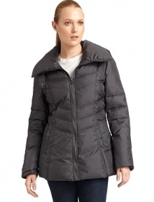 THE LOOKQuilted puffer designPillow collar with tab closureFront zipperDual front welt pocketsLong sleevesTHE FITAbout 28 from shoulder to hemTHE MATERIALShell: polyesterFill: down/waterfowl feathersFully linedCARE & ORIGINMachine washImportedModel shown is 5'10 (177cm) wearing US size Small. THE LOOKQuilted puffer designPillow collar with tab closureFront zipperDual front welt pocketsLong sleevesTHE FITAbout 28 from shoulder to hemTHE MATERIALShell: polyesterFill: down/waterfowl feathersFully linedCARE & ORIGINMachine washImportedModel shown is 5'10 (177cm) wearing US size Small.