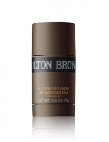 Fresh, dry, protected and comfortable: enjoy triple benefits of our anti-perspirant stick. Our potent anti-perspirant active helps keep you dry. The andiroba tree oil helps to condition your skin. The aromatic coriander, cumin, bergamot, ginger, oakmoss and patchouli essential oils keep you feeling fresh whatever happens. 2.6 oz. Fresh, dry, protected and comfortable: enjoy triple benefits of our anti-perspirant stick. Our potent anti-perspirant active helps keep you dry. The andiroba tree oil helps to condition your skin. The aromatic coriander, cumin, bergamot, ginger, oakmoss and patchouli essential oils keep you feeling fresh whatever happens. 2.6 oz.
