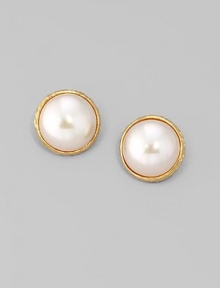Lustrous white mabé pearls create a look that's simple, timeless and lovely. 16mm organic man-made pearls 18k goldplated sterling silver Clip-on back Made in Spain Lustrous white mabé pearls create a look that's simple, timeless and lovely. 16mm organic man-made pearls 18k goldplated sterling silver Clip-on back Made in Spain
