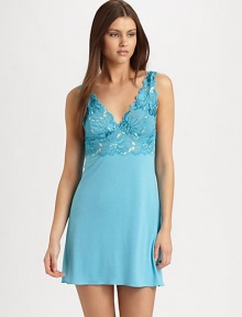 Lacy and lightweight, this Empire waist design has a lovely floral pattern at the straps and bodice. Pullover style Sleeveless About 36 from shoulder to hem Modal/polyester; machine wash Imported Lacy and lightweight, this Empire waist design has a lovely floral pattern at the straps and bodice. Pullover style Sleeveless About 36 from shoulder to hem Modal/polyester; machine wash Imported
