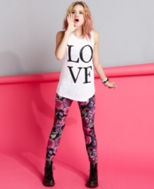 Washed in a garden of colorful print, these leggings from Material Girl bring on the flower power! Washed in a garden of colorful print, these leggings from Material Girl bring on the flower power!