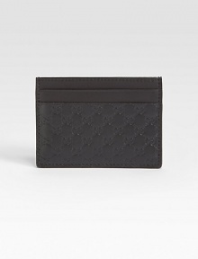 Microguccissima card case with leather trim.Five card slots3.9W x 2.8HMade in Italy Microguccissima card case with leather trim.Five card slots3.9W x 2.8HMade in Italy