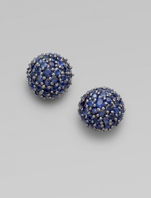 A sterling silver piece encrusted in beautiful sapphire stones. Sterling silver Width, about ½ Post back Imported A sterling silver piece encrusted in beautiful sapphire stones. Sterling silver Width, about ½ Post back Imported