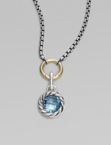 A richly faceted blue topaz in a graceful cable frame makes an elegant addition to your own necklace or bracelet. Blue topaz Sterling silver Diameter, about ½ Spring clip clasp Made in USA Please note: Necklace sold separately. A richly faceted blue topaz in a graceful cable frame makes an elegant addition to your own necklace or bracelet. Blue topaz Sterling silver Diameter, about ½ Spring clip clasp Made in USA Please note: Necklace sold separately.