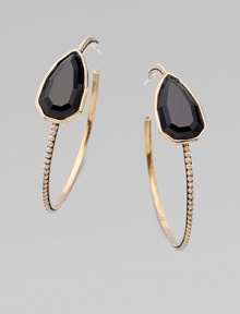 A large faceted black agate adorns this textural hoop design. Black agateBronzeLength, about 2Post backMade in USA A large faceted black agate adorns this textural hoop design. Black agateBronzeLength, about 2Post backMade in USA