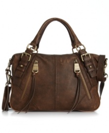 Get in with the cool crowd with this satchel silhouette from Marc New York that ups the ante or everyday accessorizing. Supple leather is outfitted with golden buckle and stud details, while flirty tassels dress up the zipper pulls for a hippie-chic effect. Get in with the cool crowd with this satchel silhouette from Marc New York that ups the ante or everyday accessorizing. Supple leather is outfitted with golden buckle and stud details, while flirty tassels dress up the zipper pulls for a hippie-chic effect.