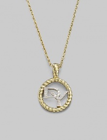 The DY initials, spelled out in diamonds, perched within a cable hoop of 18k gold, on a graceful gold chain. Diamonds, 0.03 tcw 18k yellow gold Adjustable chain length, about 17 Pendant diameter, about ½ Lobster clasp Imported The DY initials, spelled out in diamonds, perched within a cable hoop of 18k gold, on a graceful gold chain. Diamonds, 0.03 tcw 18k yellow gold Adjustable chain length, about 17 Pendant diameter, about ½ Lobster clasp Imported