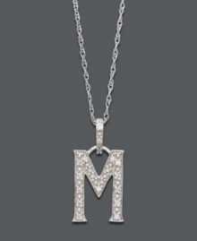 Spell it out in sparkle! This personalized initial charm necklace makes the perfect gift for Meredith or Michelle. Features sparkling, round-cut diamond accents. Setting and chain crafted in 14k white gold. Approximate length: 18 inches. Approximate drop: 1/2 inch. Spell it out in sparkle! This personalized initial charm necklace makes the perfect gift for Meredith or Michelle. Features sparkling, round-cut diamond accents. Setting and chain crafted in 14k white gold. Approximate length: 18 inches. Approximate drop: 1/2 inch.
