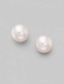 From the Akoya Collection. Classic white cultured pearl studs set in 18k gold. 8mm white round cultured pearls Quality: A 18k white gold Post back Imported From the Akoya Collection. Classic white cultured pearl studs set in 18k gold. 8mm white round cultured pearls Quality: A 18k white gold Post back Imported