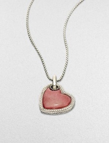 From the Heart Collection. A lovely rhodonite heart, edged with beautiful pavé diamonds and cable detailing, dangles gracefully from a sterling silver box chain. Rhodonite Diamonds, 0.38 tcw Sterling silver Chain length, about 18 Lobster clasp Imported From the Heart Collection. A lovely rhodonite heart, edged with beautiful pavé diamonds and cable detailing, dangles gracefully from a sterling silver box chain. Rhodonite Diamonds, 0.38 tcw Sterling silver Chain length, about 18 Lobster clasp Imported
