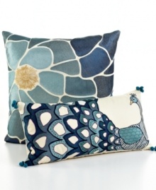 An embroidered peacock and sophisticated tassels adorn this Bar III Nara decorative pillow, transforming your bed into an exotic oasis. An embroidered peacock and sophisticated tassels adorn this Bar III Nara decorative pillow, transforming your bed into an exotic oasis.
