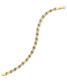 An excellent choice. This two-tone bracelet from YellOra™ features an X design and brings together pure gold, sterling silver and palladium combined with rhodium-plating for a bold effect. Approximate length: 7-1/4 inches. An excellent choice. This two-tone bracelet from YellOra™ features an X design and brings together pure gold, sterling silver and palladium combined with rhodium-plating for a bold effect. Approximate length: 7-1/4 inches.