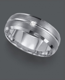 Let eternal style shine. Men's ring by Triton features a sophisticated tungsten carbide band accented by a single, round-cut diamond. Sizes 8-15. Let eternal style shine. Men's ring by Triton features a sophisticated tungsten carbide band accented by a single, round-cut diamond. Sizes 8-15.