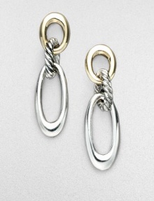 From the Thoroughbred Collection. Striking oval links of smooth sterling silver and 18k gold, connected by a cabled silver loop. Sterling silver and 18k yellow gold Length, about 1¼ Post back Imported