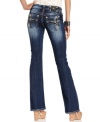 Cross embroidery and rhinestones add glam to these Miss Me bootcut jeans -- perfect for a hot day-to-night look!