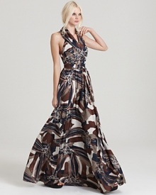 This inimitable Rachel Zoe halter dress is designed with a shawl collar and double-breasted bodice, and touts a voluminous, floor-length skirt. A gorgeous way to flaunt glamour at daytime, take the look into the night by adding towering stilettos. This inimitable Rachel Zoe halter dress is designed with a shawl collar and double-breasted bodice, and touts a voluminous, floor-length skirt. A gorgeous way to flaunt glamour at daytime, take the look into the night by adding towering stilettos.