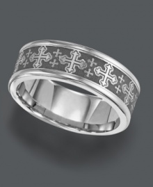 Define your faith in style. This edgy cross-patterned men's ring features a comfort fit band crafted in cobalt. Approximate band width: 8 mm. Sizes 8-15. Define your faith in style. This edgy cross-patterned men's ring features a comfort fit band crafted in cobalt. Approximate band width: 8 mm. Sizes 8-15.