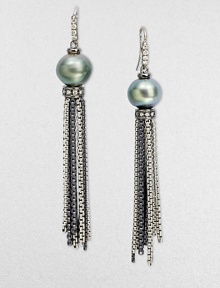From the Midnight Pearl Collection. Gleaming chain tassels of blackened sterling silver dangle delicately from iridescent Tahitian cultured pearls with bands of diamonds above and below.Diamonds, .34 tcwTahitian pearls, 11mm-12mmSterling silverLength, about 3Ear wireImported