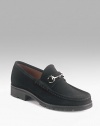 Black suede loafer. Silver horsebit. Lug sole Made in Italy 