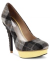 Pump up your look with the cool styles and textures of RACHEL Rachel Roy's Keedan platform pumps.