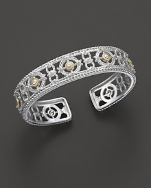 From the Garland collection, narrow kick cuff with gold and diamond accents. Designed by Judith Ripka.