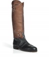 Super stylish black and chestnut embroidered vintage boots - Add a retro flair to your fall wardrobe with these luxe boots - Cool western-inspired embroidery with a classic cowboy silhouette - Style with skinny jeans, a plaid button-down, and a boyfriend blazer for haute grunge - Try with denim cut-off, ribbed tights, an oversized sweater, and a fringe scarf