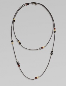 From the Black and Gold Chain Collection. A dramatically, long blackened sterling silver box chain with 18k gold, black onyx, hematite and garnet bead stations in various sizes; perfect for wearing doubled. Blackened sterling silver18k gold, black onyx, hematite and garnet beadsLength, about 40Lobster clasp closureImported From the Black and Gold Chain Collection. A dramatically, long blackened sterling silver box chain with 18k gold, black onyx, hematite and garnet bead stations in various sizes; perfect for wearing doubled. Blackened sterling silver18k gold, black onyx, hematite and garnet beadsLength, about 40Lobster clasp closureImported