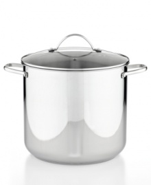All for the family. This generously sized stockpot is your go-to for whipping up big meals, from chilis to stews to soups & beyond, for family gatherings. Cook on the bright side with a stunning stainless steel body and encapsulated, impact-bonded base that promotes even, quick heating and slip right into the dishwasher for fast cleanup. Lifetime warranty. All for the family. This generously sized stockpot is your go-to for whipping up big meals, from chilis to stews to soups & beyond, for family gatherings. Cook on the bright side with a stunning stainless steel body and encapsulated, impact-bonded base that promotes even, quick heating and slip right into the dishwasher for fast cleanup. Lifetime warranty.