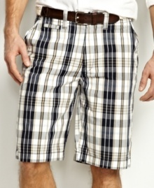 These plaid shorts from Nautica will anchor your look in preppy summer style.