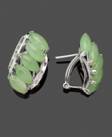 Bring springtime shine with you year round. These face-framing omega cluster earrings present a pale palette of jade stones (4 mm x 6 mm) set in sterling silver. Approximate drop: 3/4 inch.