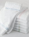 Plush, soft, luxurious Egyptian cotton, with a graceful embroidered chain border.32L X 18W Cotton Machine wash Made in USA